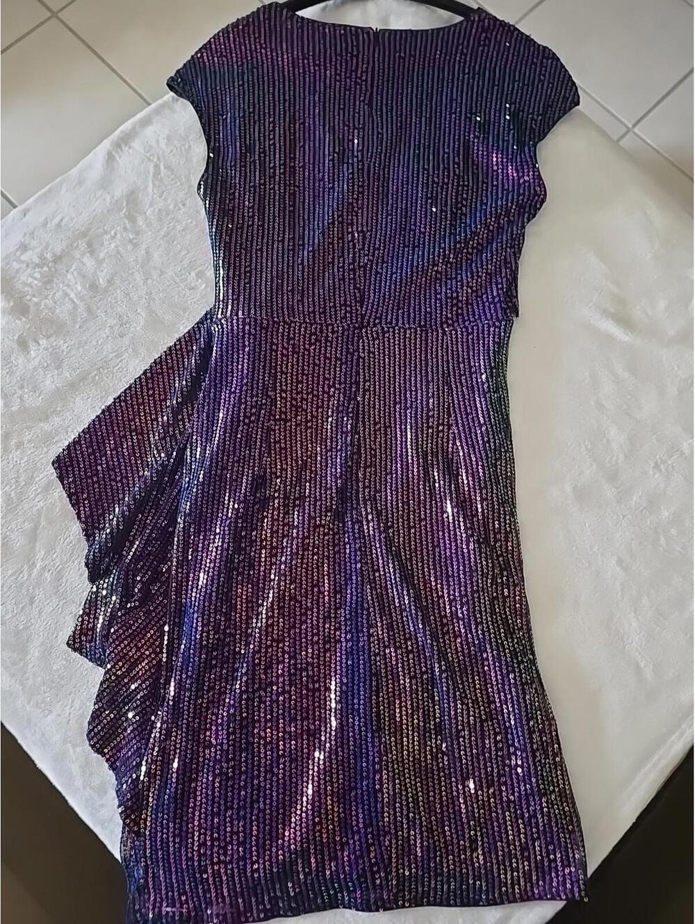 NWT Grace Karin Wrap Dress Women's M Purple Sequin Sparkly Glitter Party Club - Picture 3 of 9